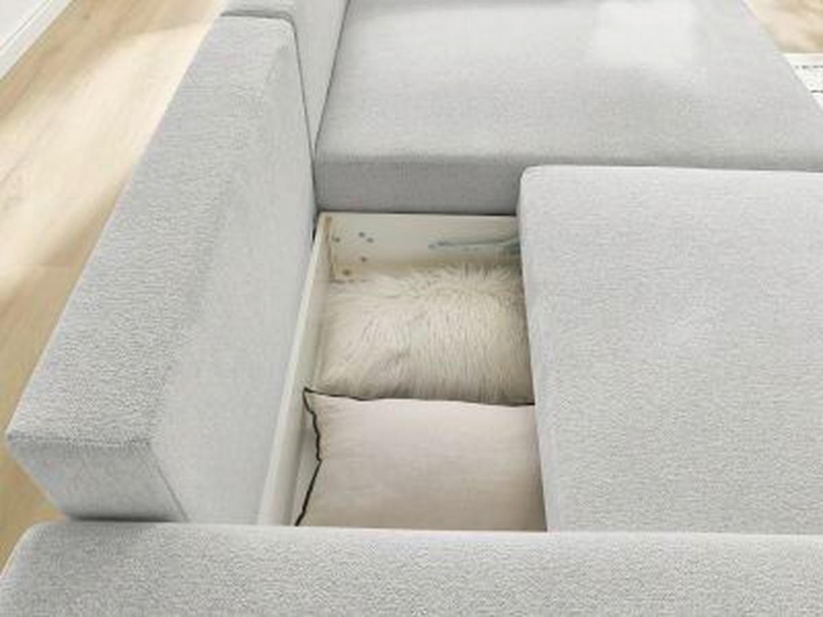 ECKSOFA Ottomane rechts  ATILLA Hellgrau Flachgewebe  - Hellgrau/Schwarz, MODERN, Kunststoff/Textil (244/149cm)
