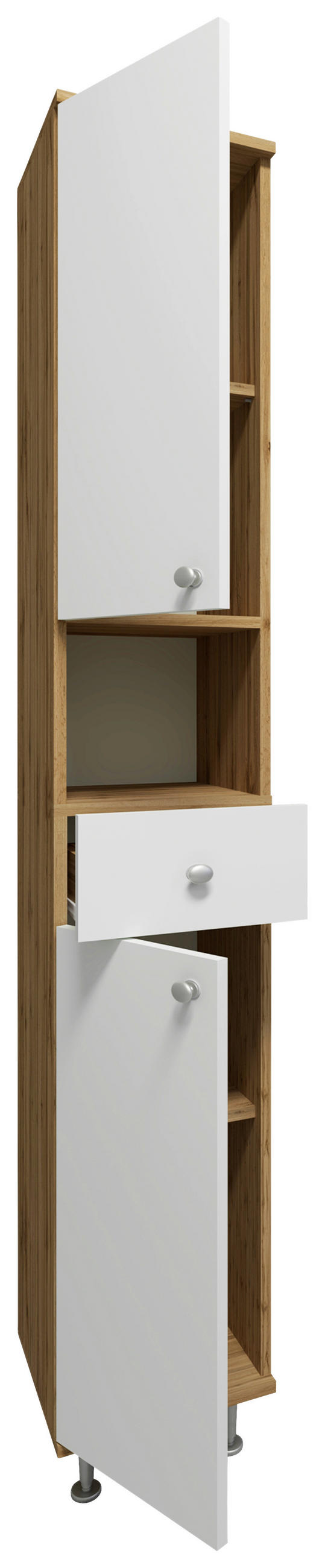 HOCHSCHRANK 30/185/31 cm  - Honigeiche/Silberfarben, MODERN, Holzwerkstoff/Kunststoff (30/185/31cm) - MID.YOU