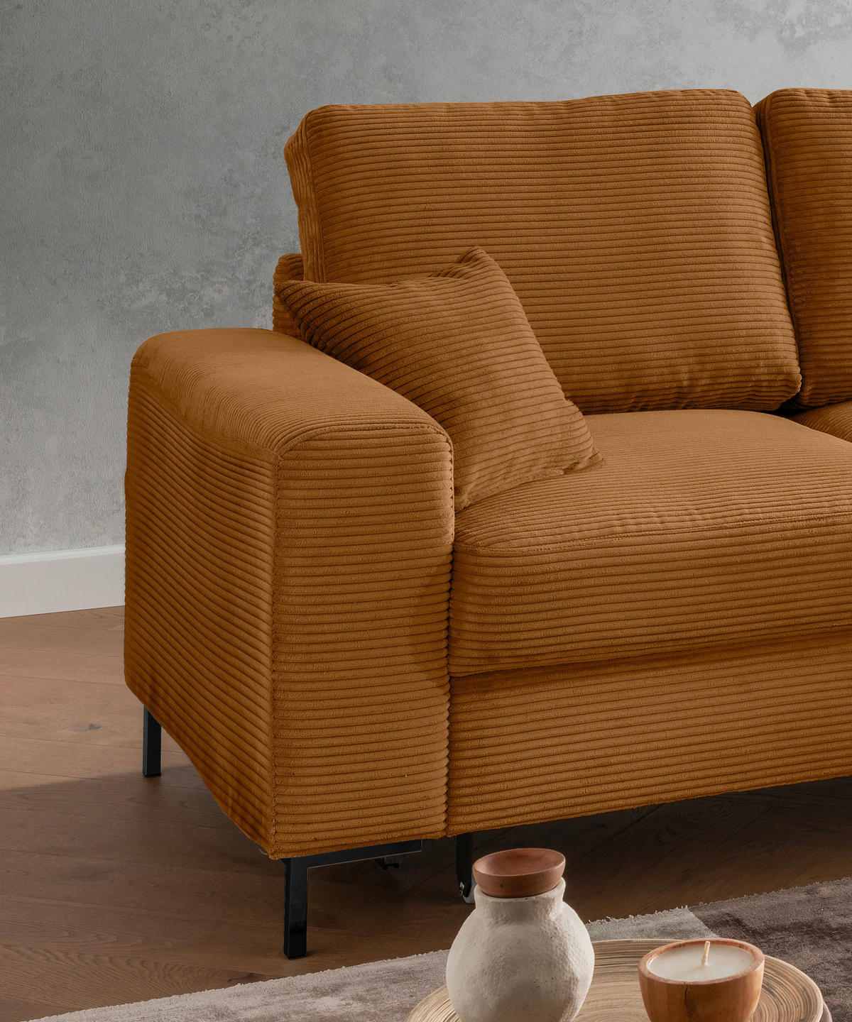 ECKSCHLAFSOFA in Cord Goldfarben  - Goldfarben/Schwarz, KONVENTIONELL, Textil/Metall (237/143cm) - Livetastic