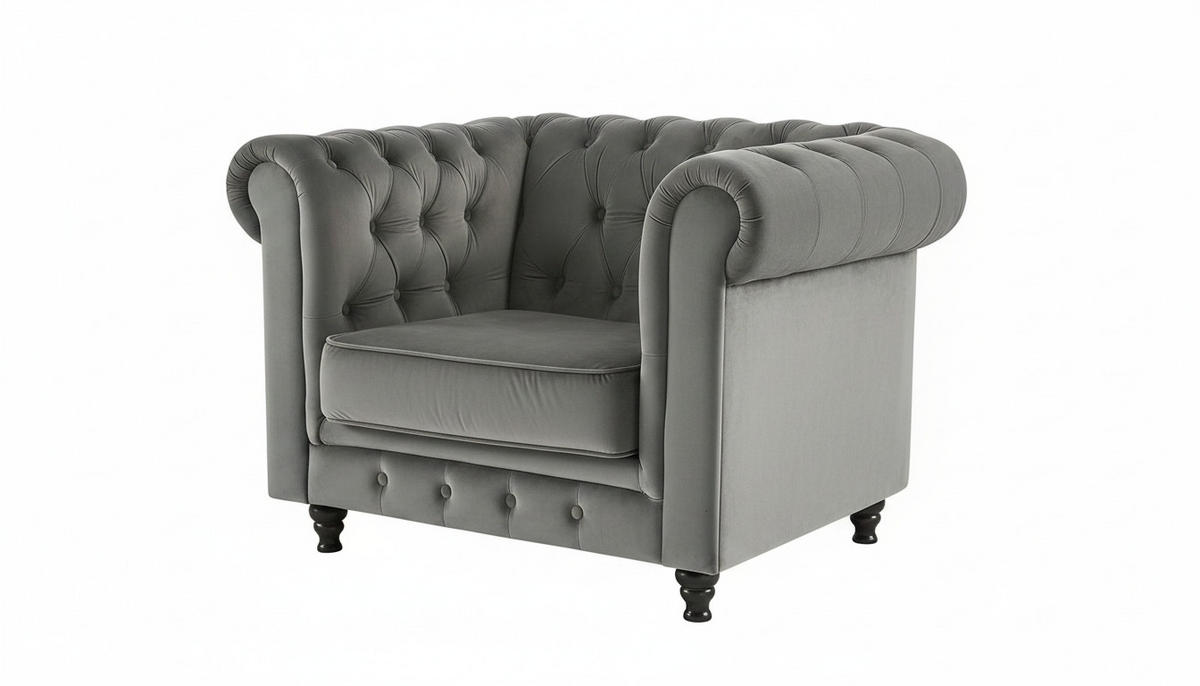 CHESTERFIELD-SESSEL - Schwarz/Grau, Basics, Holz/Textil (102/73/87cm) - Xora