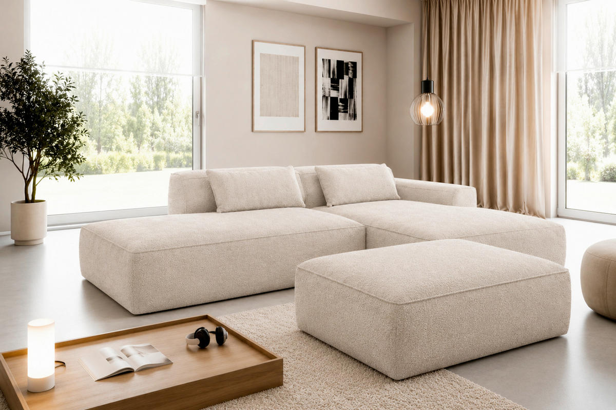 HOCKER in Textil, Holzwerkstoff Sandfarben  - Sandfarben/Schwarz, KONVENTIONELL, Holzwerkstoff/Kunststoff (105/43/65cm) - Livetastic