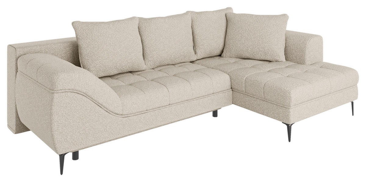 ECKSOFA Beige Struktur, Bouclé  - Beige/Schwarz, Design, Textil (177/276cm) - MID.YOU