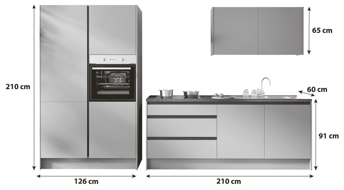 KÜCHENBLOCK Troja 335 cm  in Grau, Schwarz, Kaschmir  - Kaschmir/Eichefarben, Design, Holzwerkstoff (335cm) - P & B