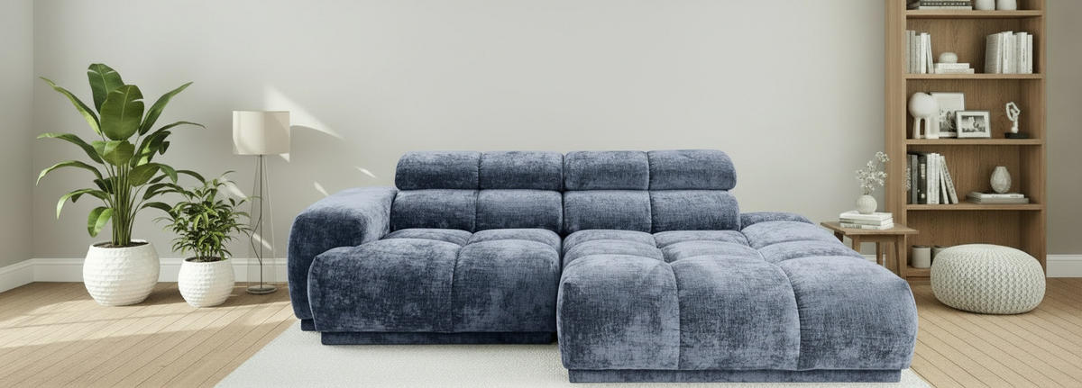 ECKSOFA Flachgewebe Blau  - Blau, Modern, Textil (239/150cm) - MID.YOU