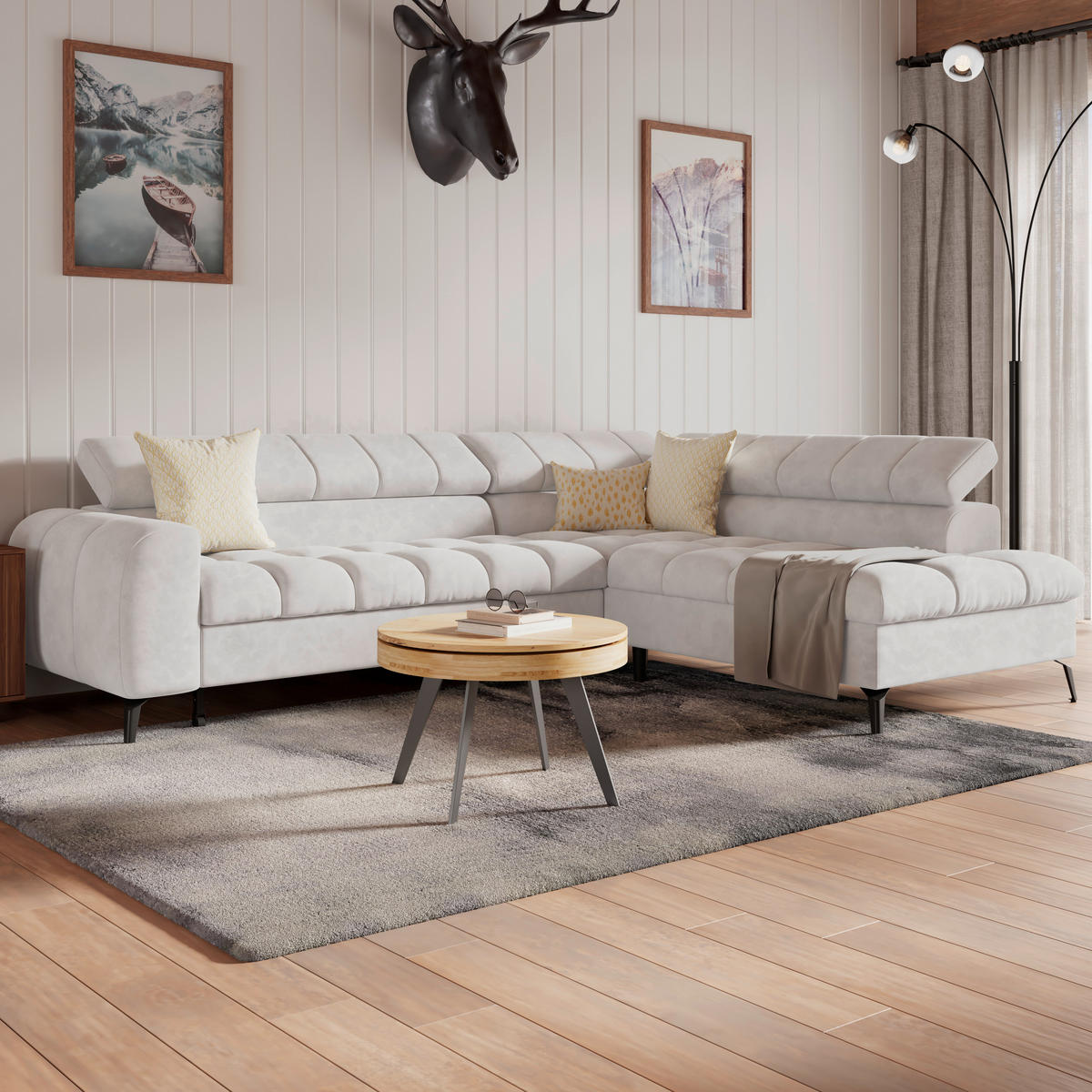 ECKSOFA in Weiss  - Weiss/Schwarz, Trend, Kunststoff/Textil (261/203cm) - Livetastic
