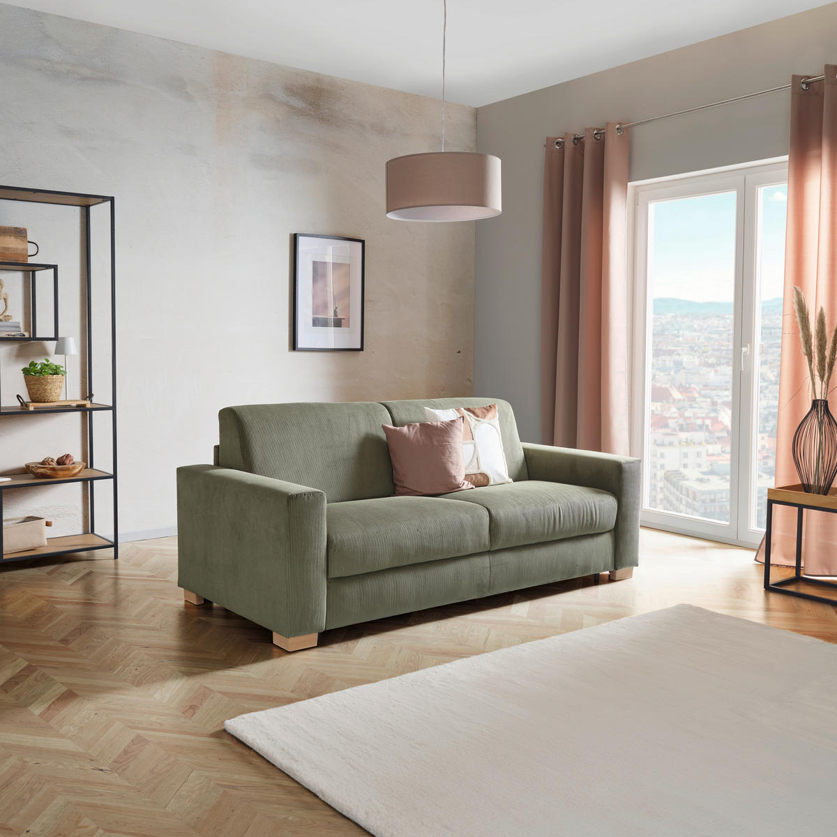 SCHLAFSOFA Grün  - Schwarz/Naturfarben, MODERN, Holz (198/84/96cm) - Livetastic