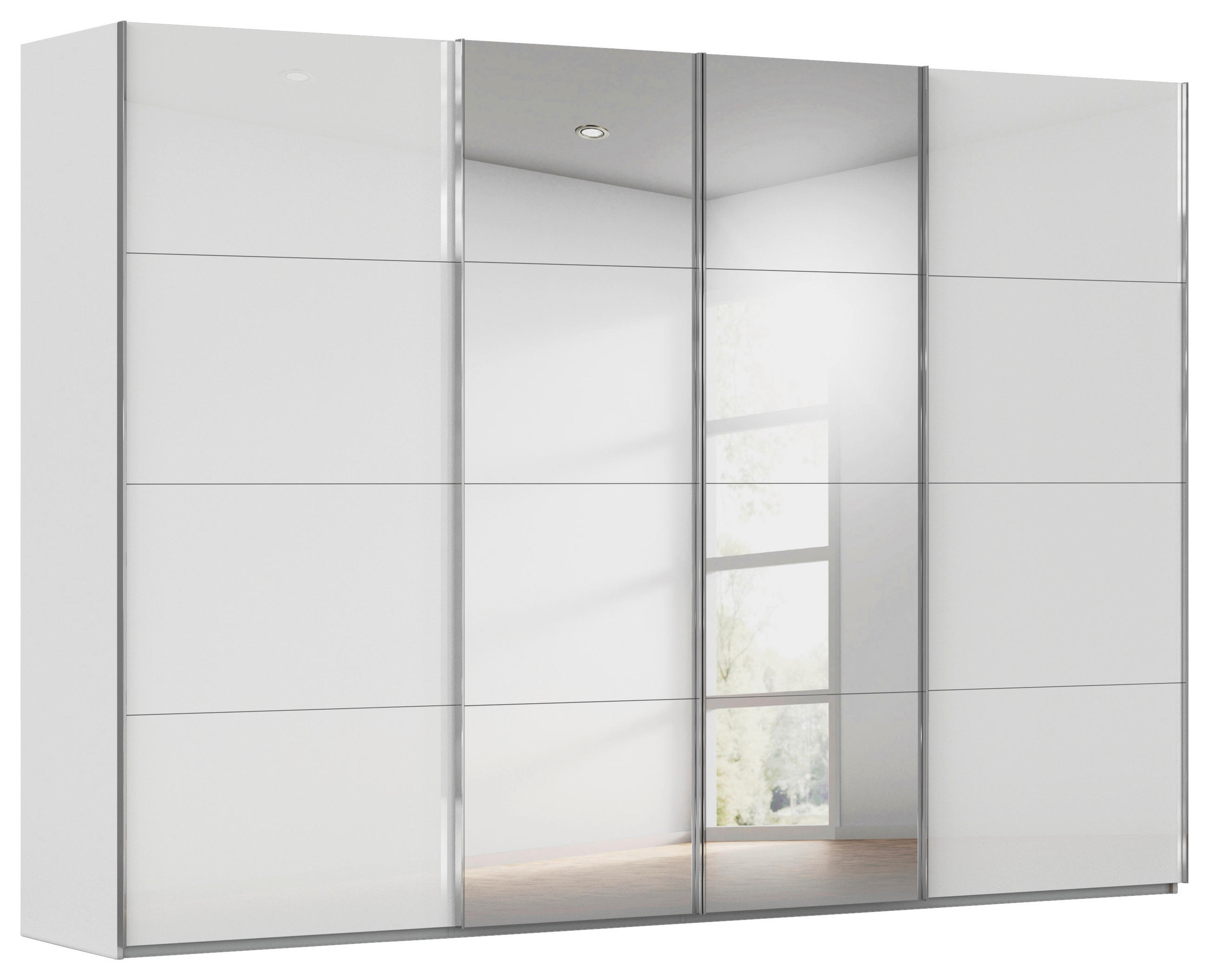 SCHWEBETÜRENSCHRANK 316/235/68 cm 4-türig Weiß, Seidengrau  - Chromfarben/Seidengrau, Design, Glas/Holzwerkstoff (316/235/68cm) - Novel