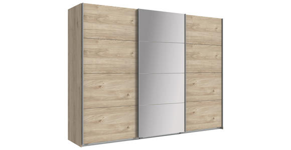 SCHWEBETÜRENSCHRANK  in Eichefarben, Hickory  - Eichefarben/Alufarben, Design, Glas/Holzwerkstoff (270/210/65cm) - Carryhome