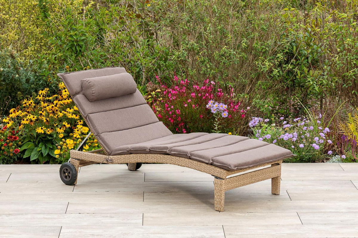 GARTEN-RELAXLIEGE 90/100/208 cm  - Beige/Naturfarben, ROMANTIK / LANDHAUS, Kunststoff/Textil (90/100/208cm) - Gardenson