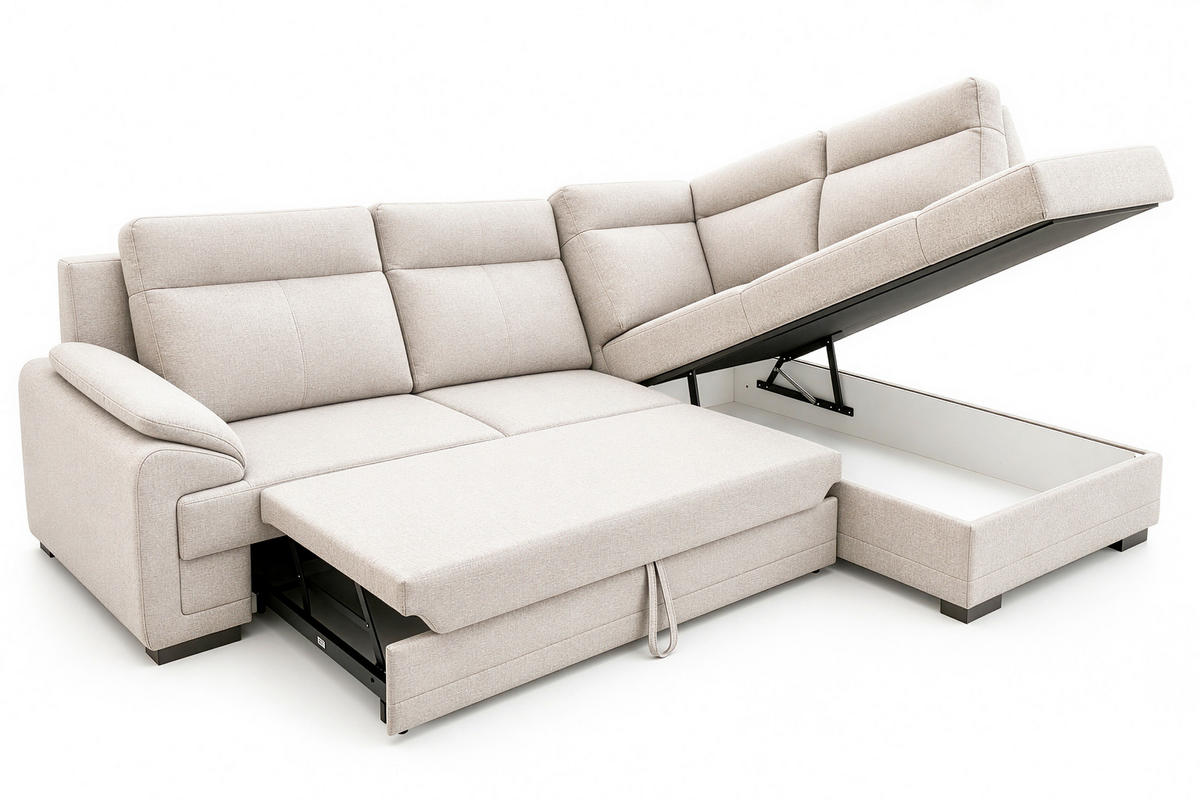 ECKSOFA ALTONA in Flachgewebe Sandfarben  - Sandfarben/Schwarz, Basics, Holz/Holzwerkstoff (268/207cm) - Livetastic