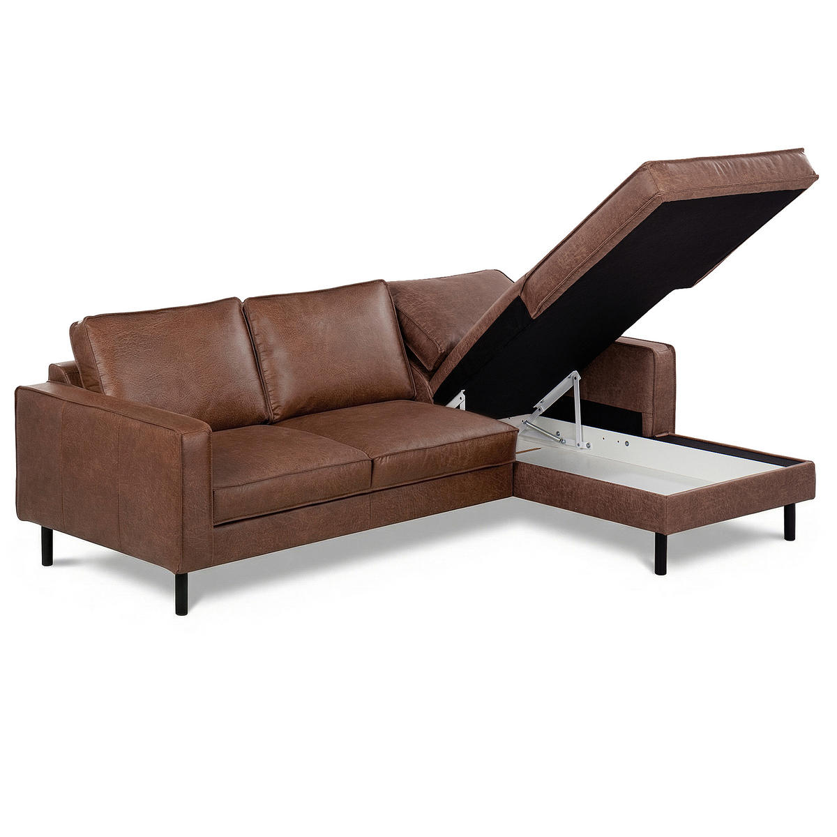 ECKSOFA Echtleder Braun  - Schwarz/Braun, Design, Leder/Metall (166/238cm) - Livetastic