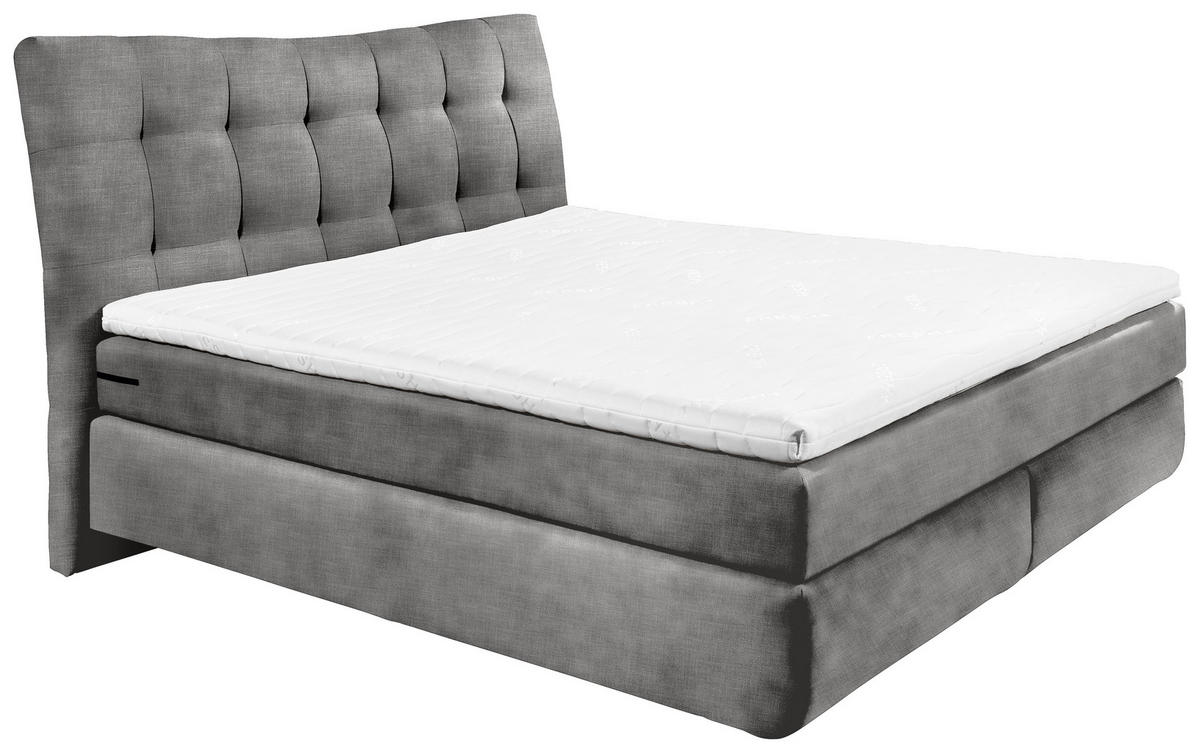 BOXSPRINGBETT 180/200 cm,  in Silberfarben, gepolstertes Kopfteil, Topper, Matratzen, H3 + H4 = fest + sehr fest  - Silberfarben/Schwarz, Basics, Holzwerkstoff/Kunststoff (180/200cm) - Esposa