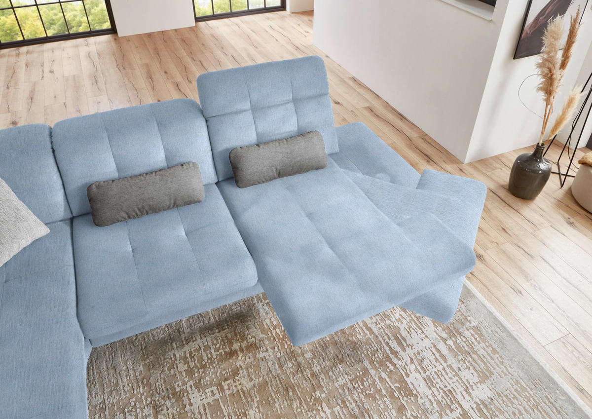 ECKSOFA in Flachgewebe Hellblau  - Schwarz/Hellblau, Design, Textil/Metall (190/309cm) - Beldomo Style