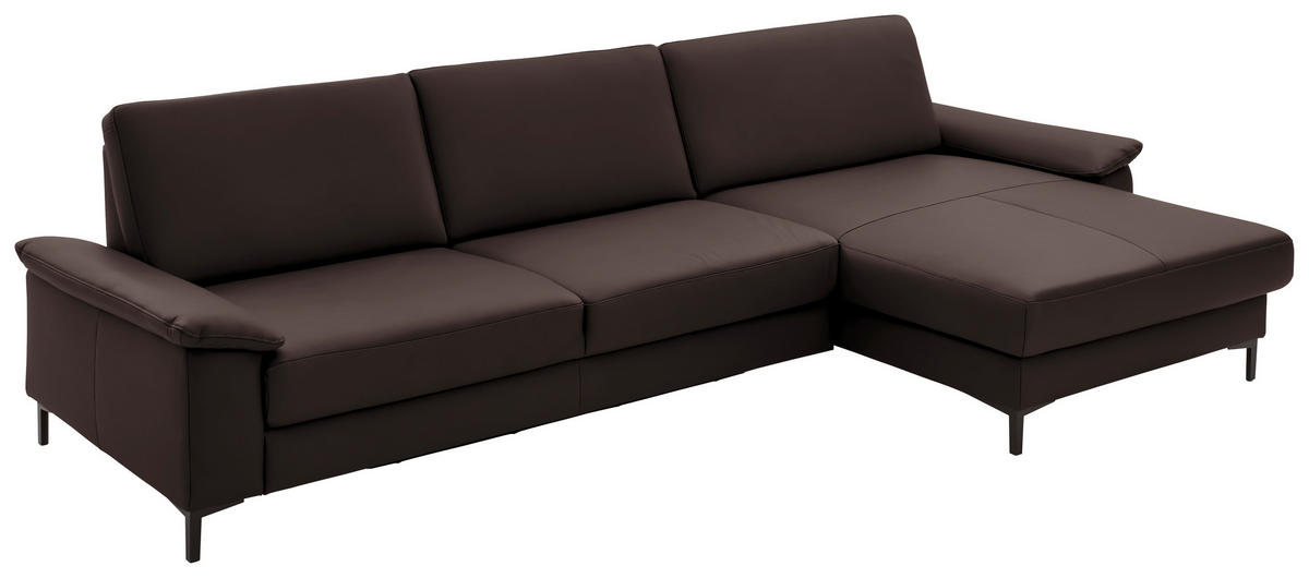 ECKSOFA in Echtleder Dunkelbraun  - Dunkelbraun/Schwarz, Design, Leder/Metall (334/176cm) - Dieter Knoll