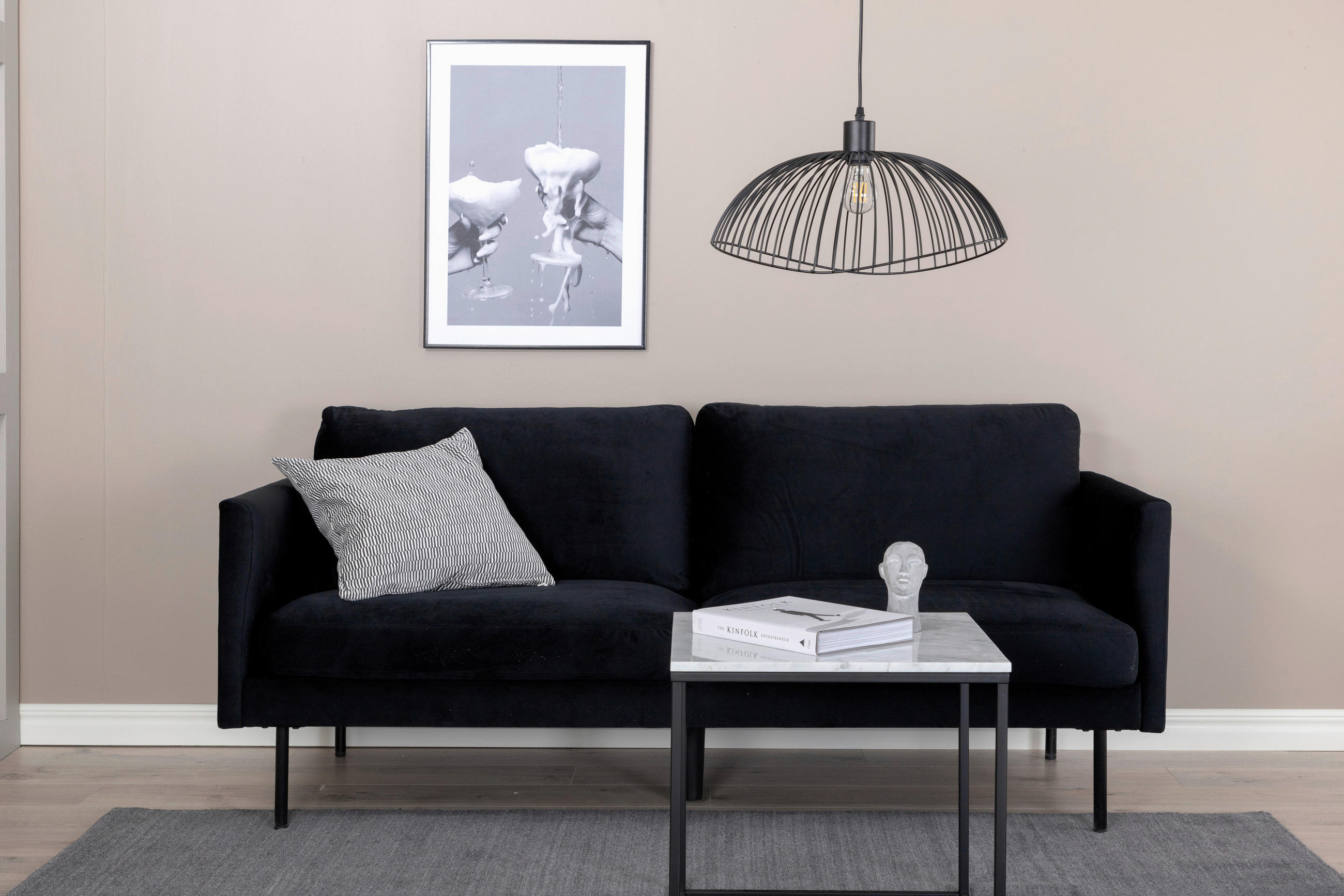 2-SITZER-SOFA Samt Schwarz  - Schwarz, Design, Textil/Metall (180/78/80cm) - Livetastic