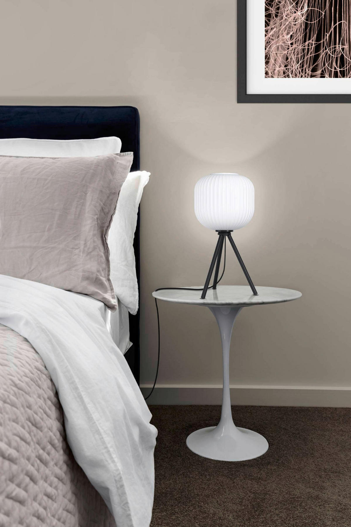 STOLNÍ LAMPA, E27, 40/20 cm  - bílá/černá, Design, kov/sklo (40/20cm) - Eglo