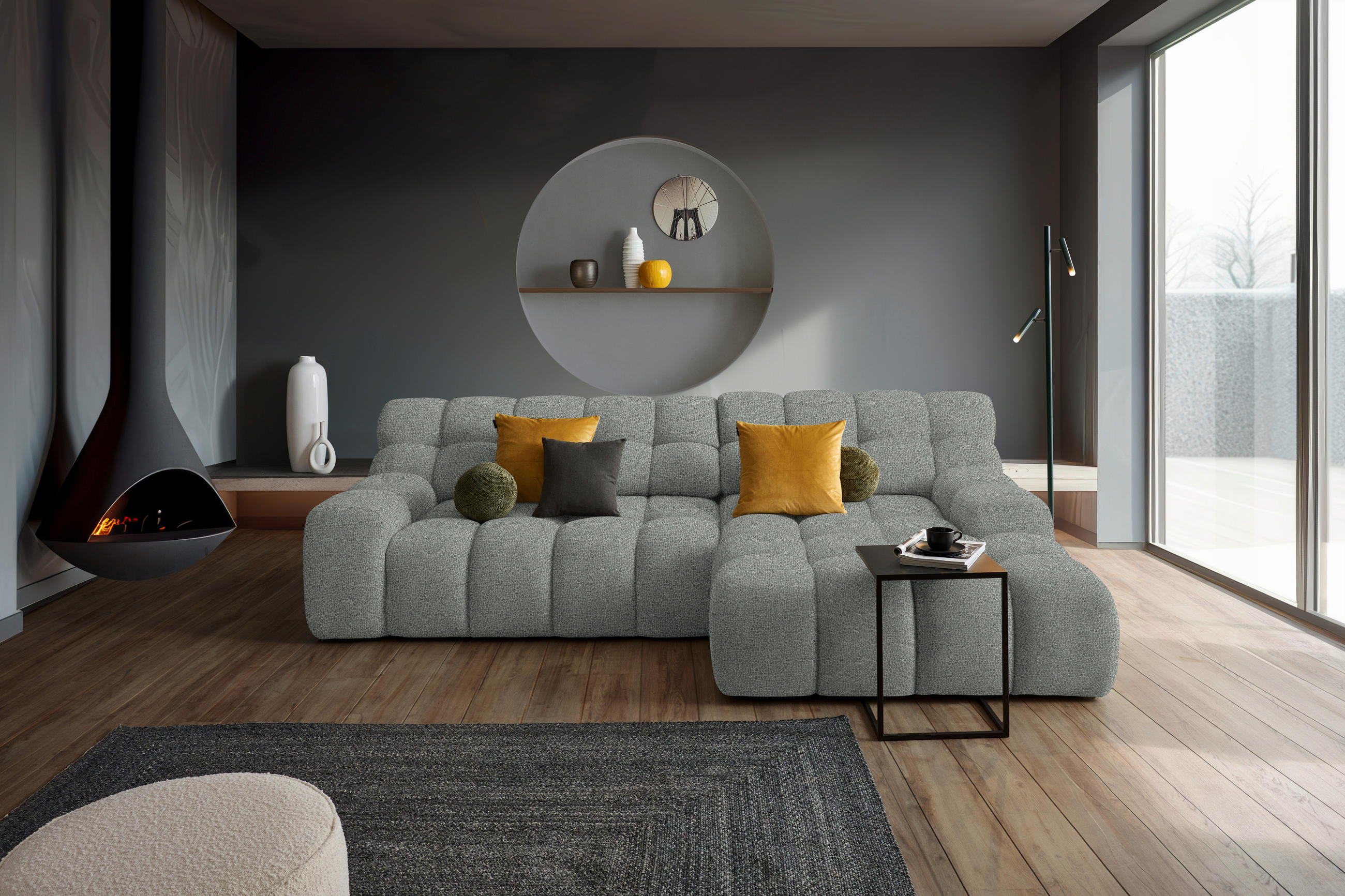 ECKSOFA in Webstoff Hellgrau  - Hellgrau/Schwarz, Modern, Kunststoff/Textil (297/180cm) - Welnova