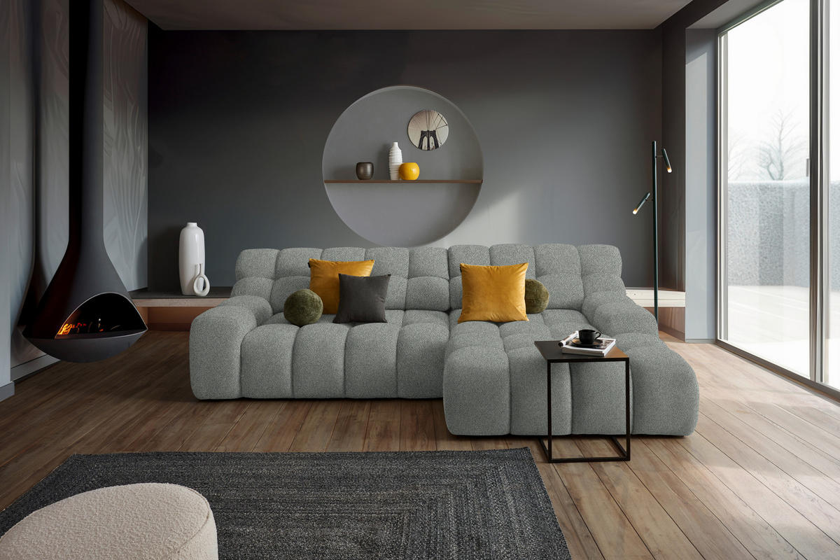 ECKSOFA in Webstoff Hellgrau  - Hellgrau/Schwarz, Modern, Kunststoff/Textil (297/180cm) - Welnova
