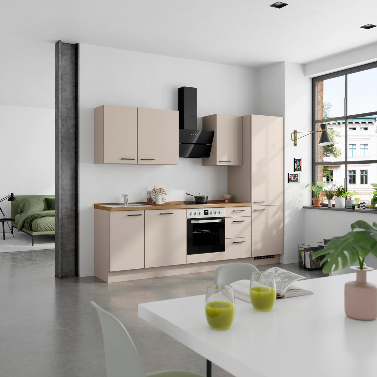 KÜCHENLEERBLOCK 270 cm   in Eichefarben, Sandfarben  - Sandfarben/Eichefarben, MODERN, Holzwerkstoff/Metall (270cm) - Nobilia