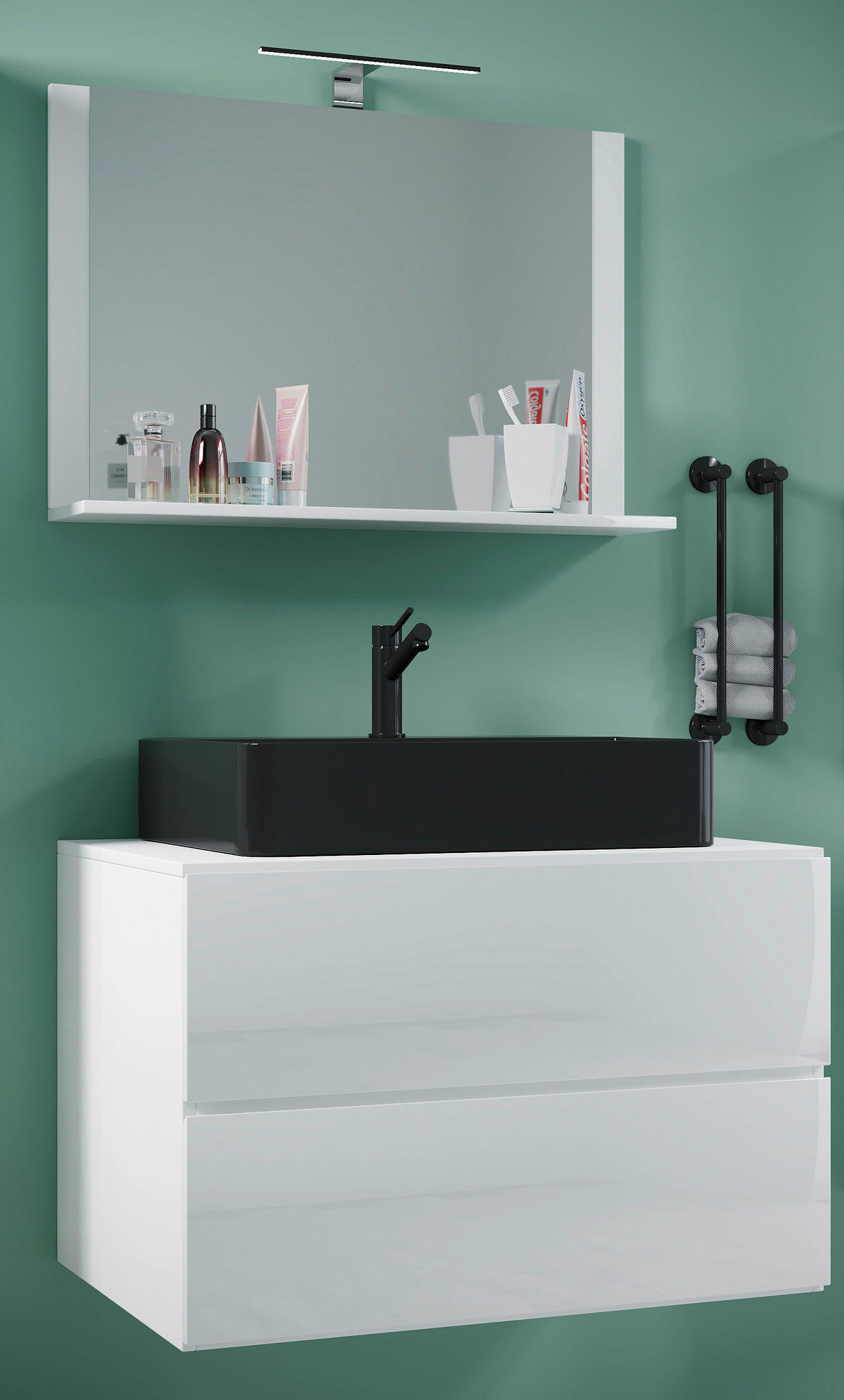 BADEZIMMER 3-teilig  in 81 cm  - Schwarz/Weiß, MODERN, Glas/Keramik (81cm) - MID.YOU