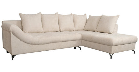 ECKSOFA Creme Struktur Rückenkissen, Bettkasten, Schlaffunktion, Rücken echt, Liegefläche im Originalstoff  - Creme/Schwarz, KONVENTIONELL, Textil/Metall (274/194cm) - Carryhome
