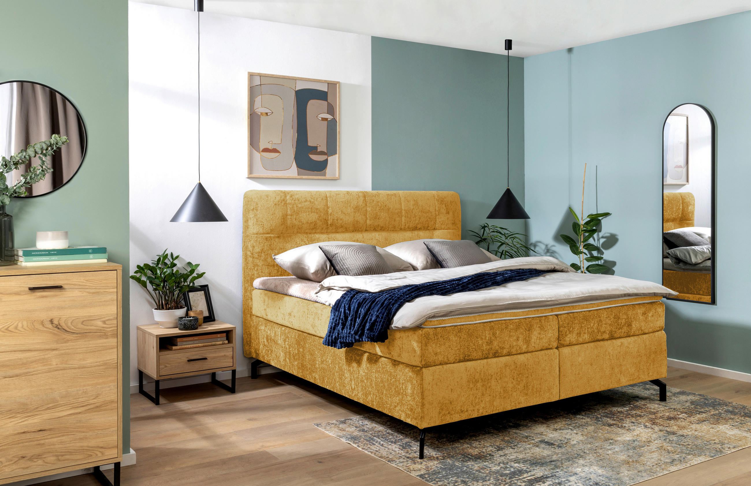 BOXSPRINGBETT 160/200 cm  in Currygelb  - Currygelb/Schwarz, Design, Textil/Metall (160/200cm) - Esposa