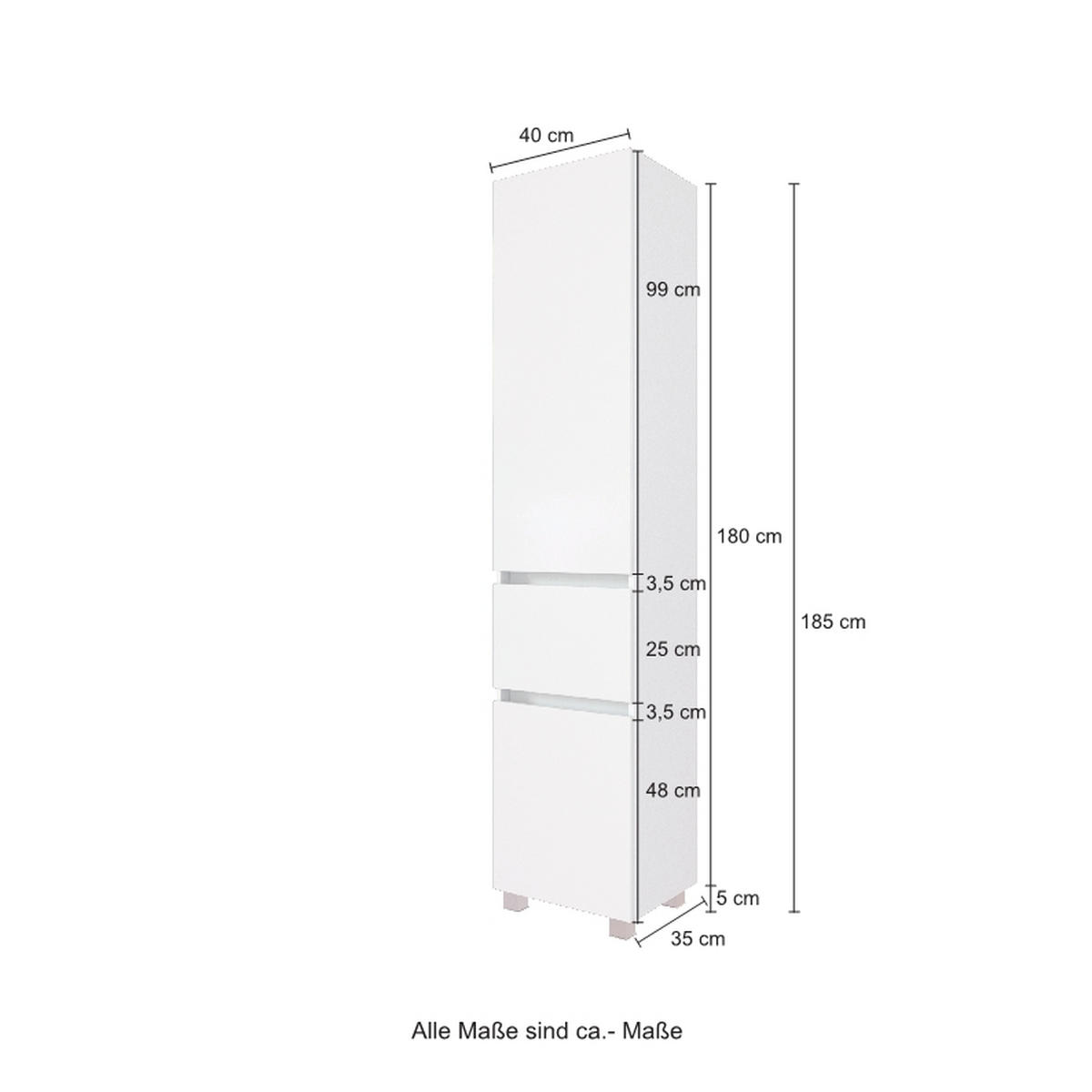 HOCHSCHRANK 40/180/35 cm  - Eichefarben/Silberfarben, KONVENTIONELL, Holzwerkstoff/Kunststoff (40/180/35cm) - Held