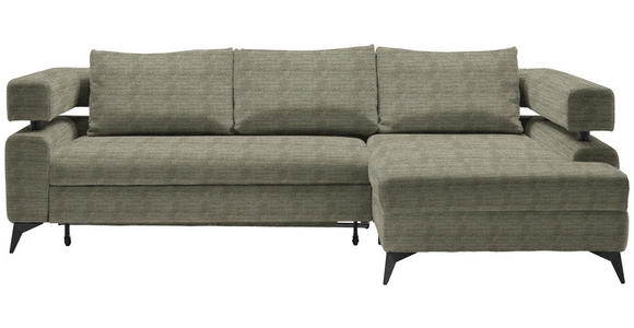 ECKSOFA in Chenille Olivgrün  - Schwarz/Olivgrün, KONVENTIONELL, Textil/Metall (265/184cm) - Hom`in