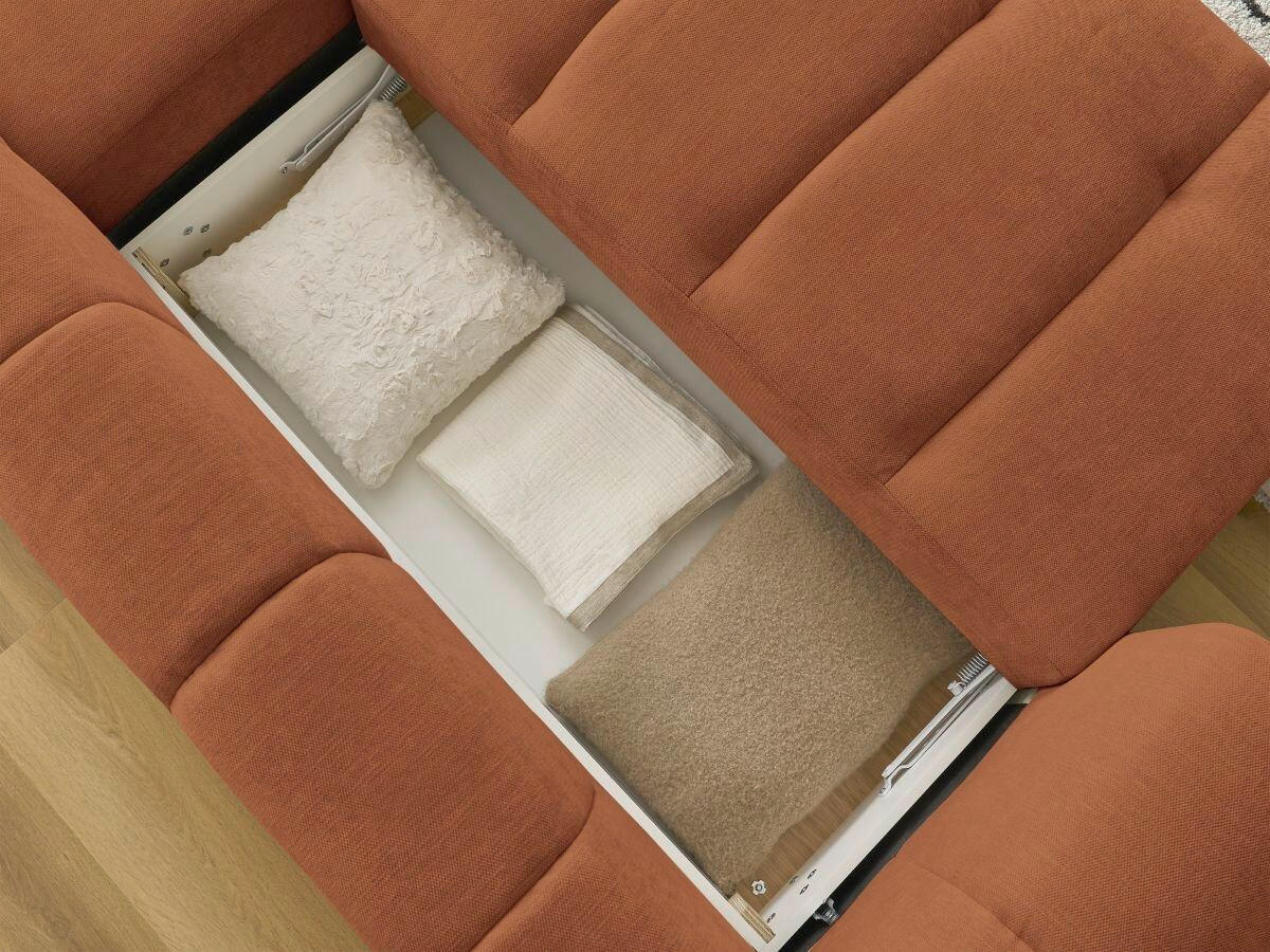 ECKSCHLAFSOFA FUJI Leinenoptik Orange  inkl.  - Schwarz/Orange, MODERN, Kunststoff/Textil (292/160cm)