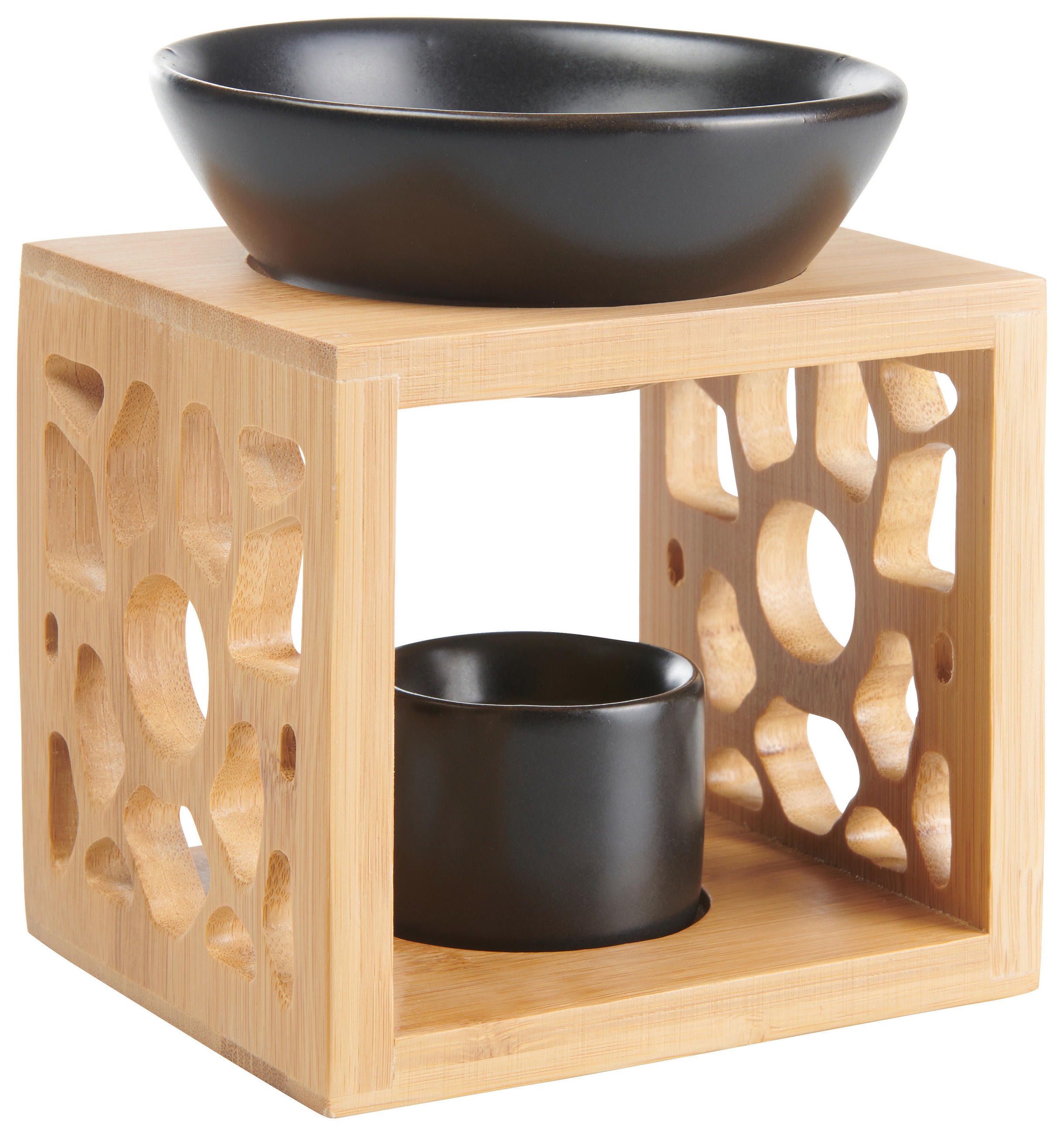 DUFTLAMPE  - Schwarz/Naturfarben, Basics, Holz (11,80/9,90/14,20cm)