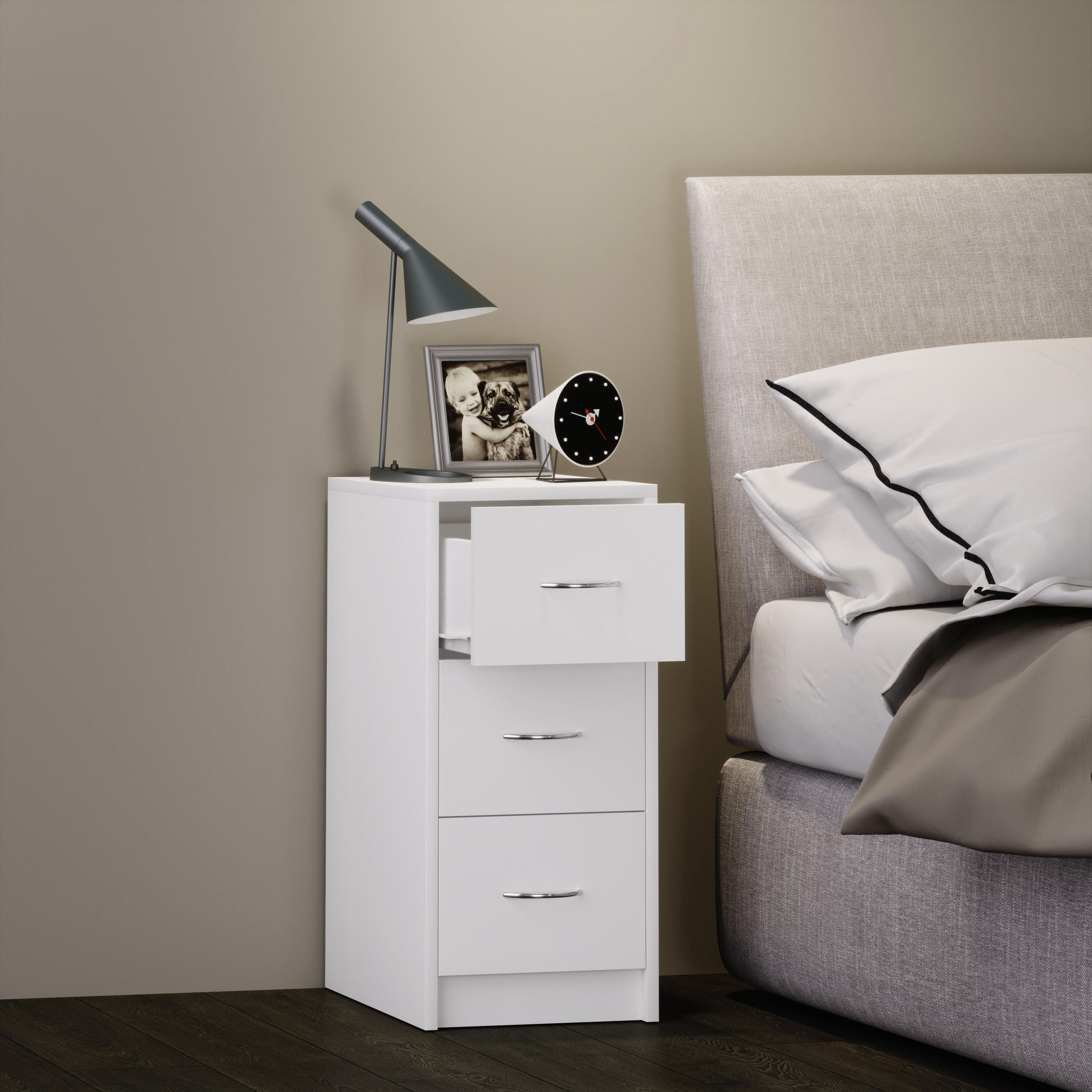 NACHTSCHRANK 35/65/35 cm  - Alufarben/Weiß, Basics, Holzwerkstoff (35/65/35cm) - MID.YOU