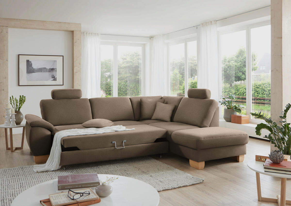 ECKSOFA in Mikrofaser Hellbraun  - Wildeiche/Hellbraun, Natur, Holz/Textil (286/236cm) - Voleo