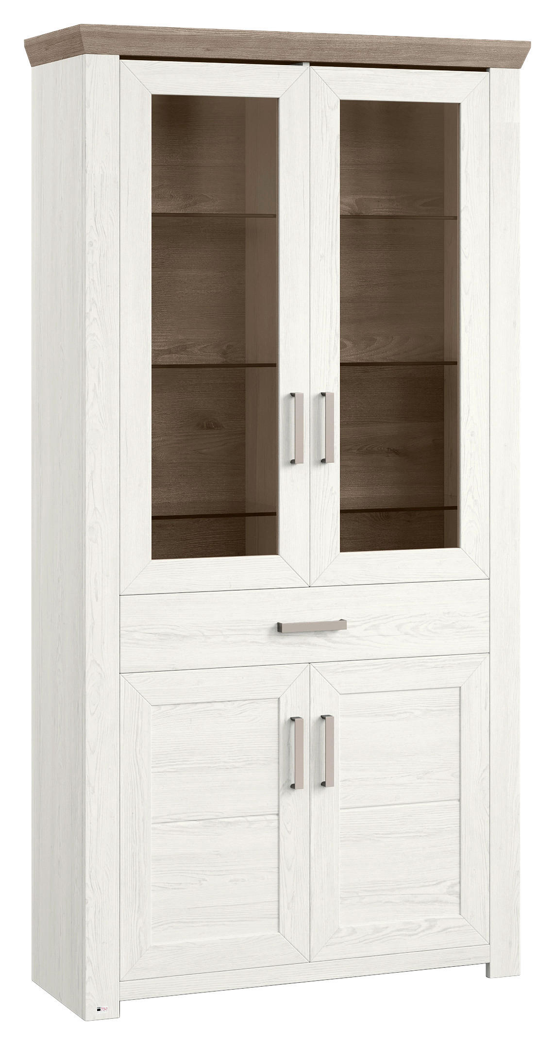 VITRINE Weiß, Eichefarben - Eichefarben/Weiß, Design, Glas/Holzwerkstoff (104,5/206,6/42,2cm) - SetOne by Musterring