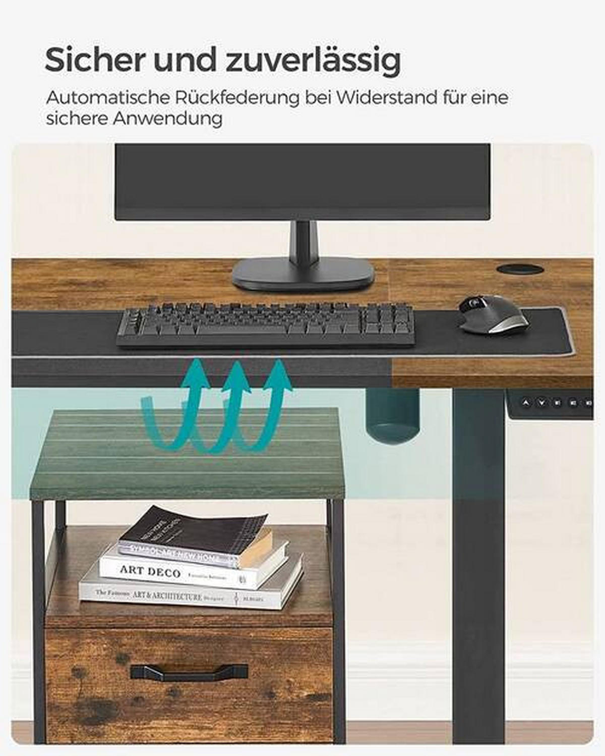 COMPUTERTISCH höhenverstellbar, Kabeldurchlass, Stauraum  - Schwarz/Braun, Basics, Holzwerkstoff/Metall (140/60/72-120cm) - Boxxx