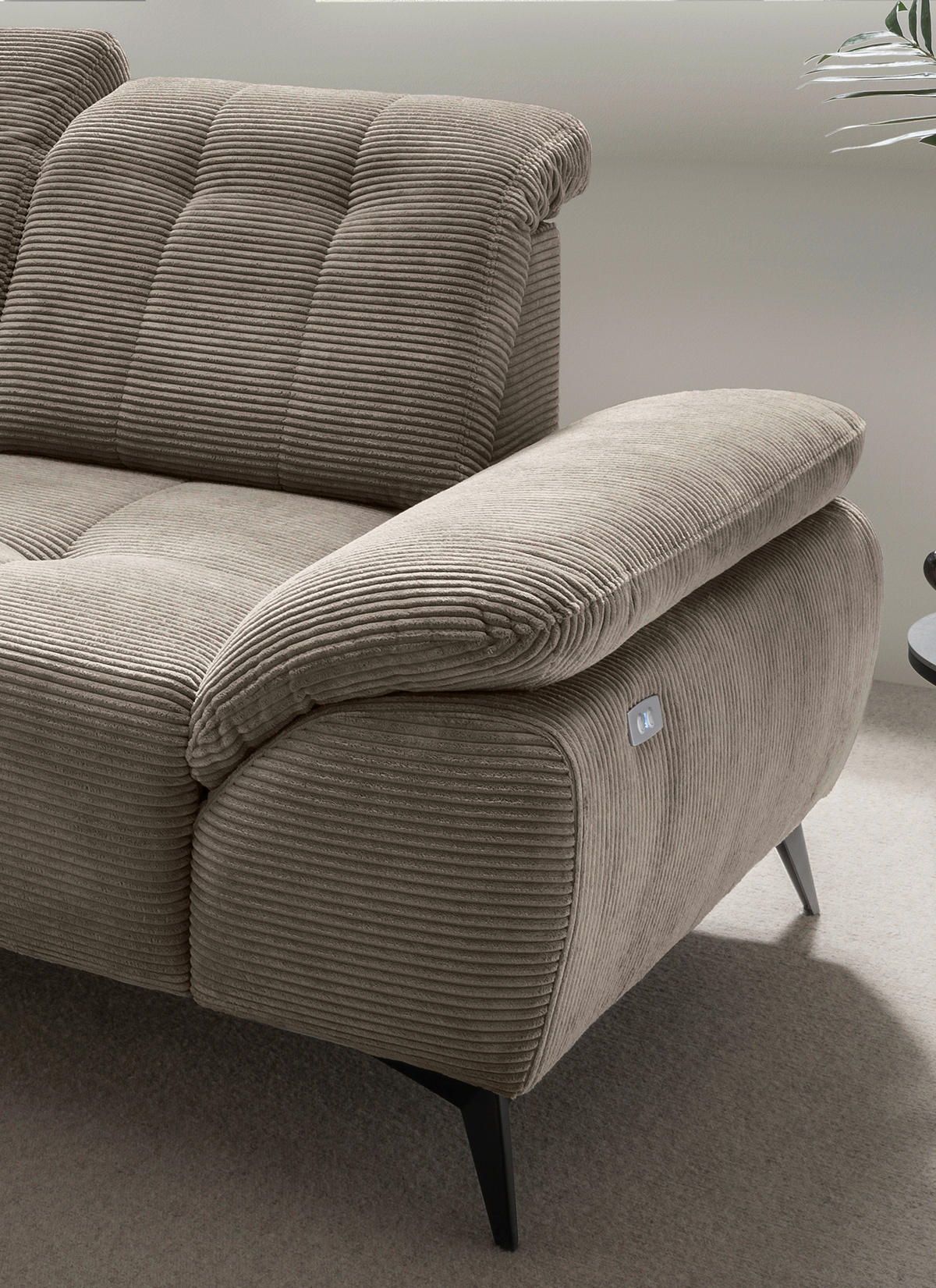 ECKSOFA in Cord Graubraun  - Graubraun/Schwarz, Modern, Textil/Metall (200/272cm) - Livetastic