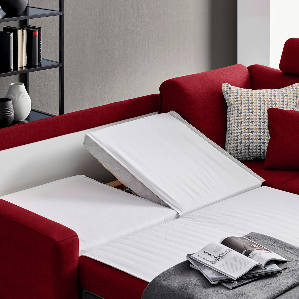 ECKSOFA in Chenille Rot  227/208 cm  - Rot/Alufarben, KONVENTIONELL, Textil/Metall (227/208cm) - Sedda