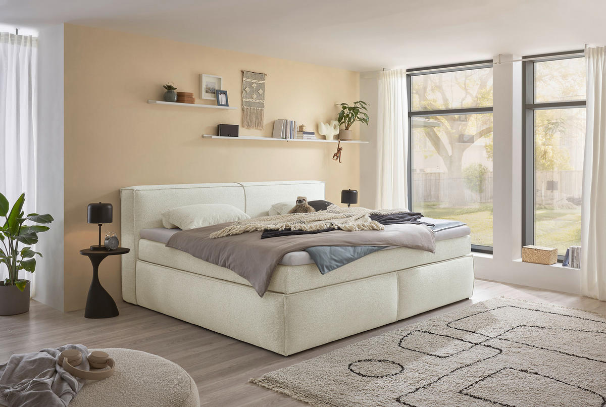 BOXSPRINGBETT 240/200 cm  in Creme  - Creme/Schwarz, LIFESTYLE, Kunststoff/Textil (240/200cm) - Boxxx