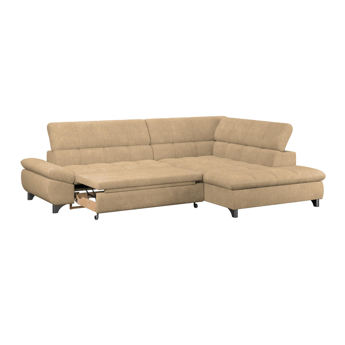 ECKSOFA Sandfarben Chenille  - Sandfarben/Chromfarben, KONVENTIONELL, Textil/Metall (312/234cm) - Livetastic