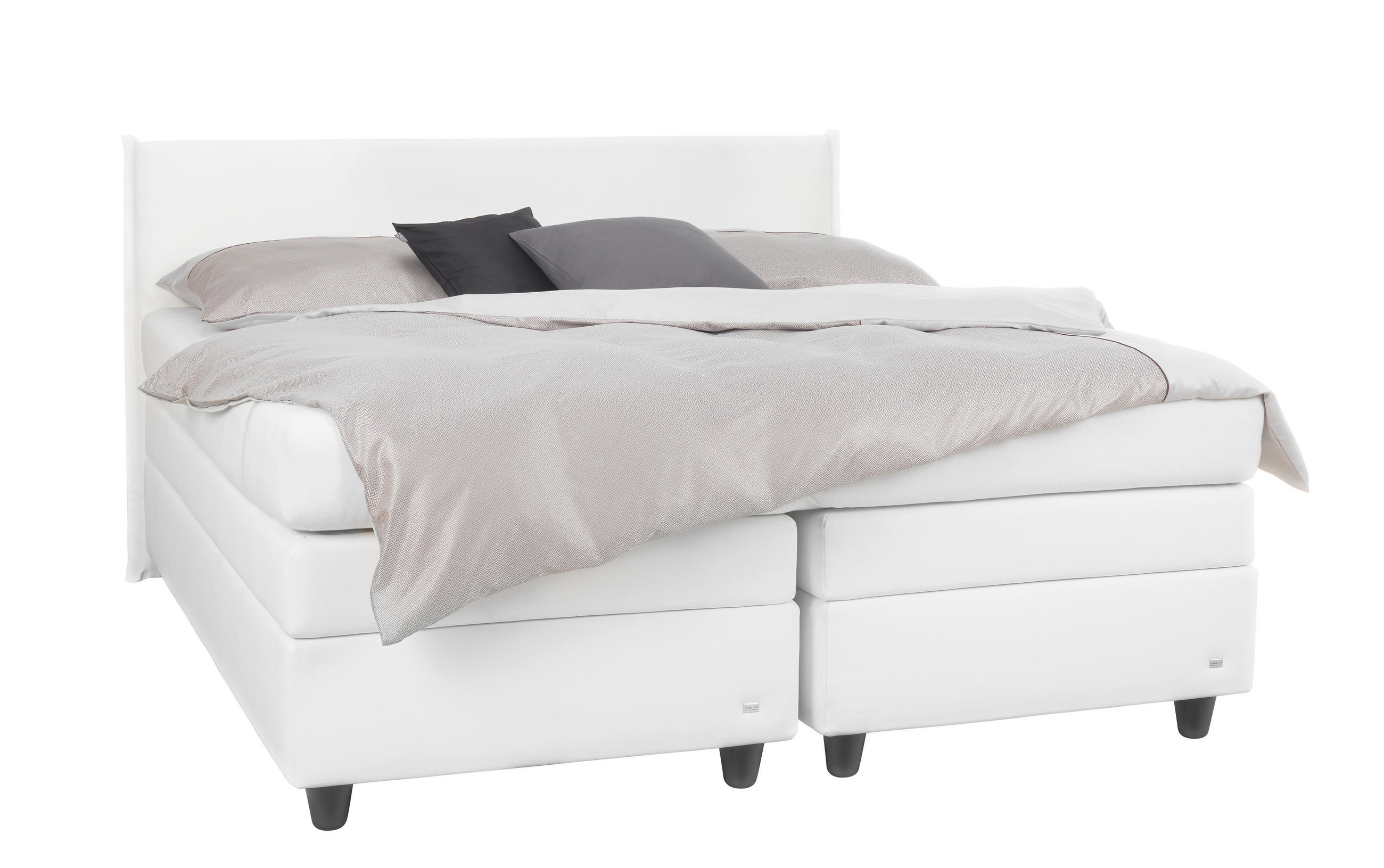 BOXSPRINGBETT 180/200 cm,  in Weiß, Matratze, gepolstertes Kopfteil, H2 + H3 = mittel + fest  - Schwarz/Weiß, KONVENTIONELL, Kunststoff/Textil (180/200cm) - RUF Betten