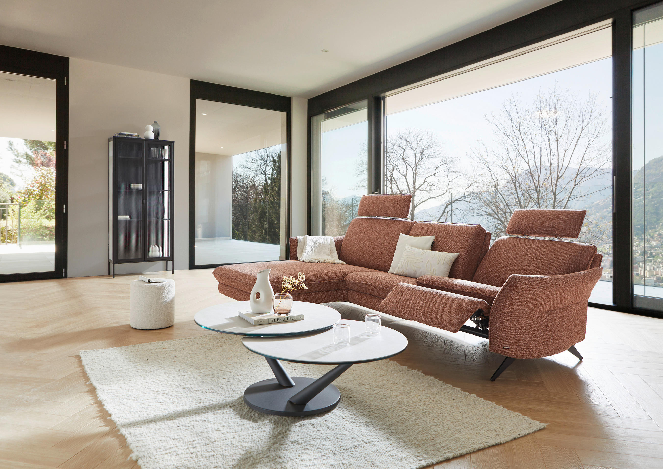 ECKSOFA in Flachgewebe Altrosa  - Anthrazit/Altrosa, Design, Textil/Metall (171/281cm) - Himolla