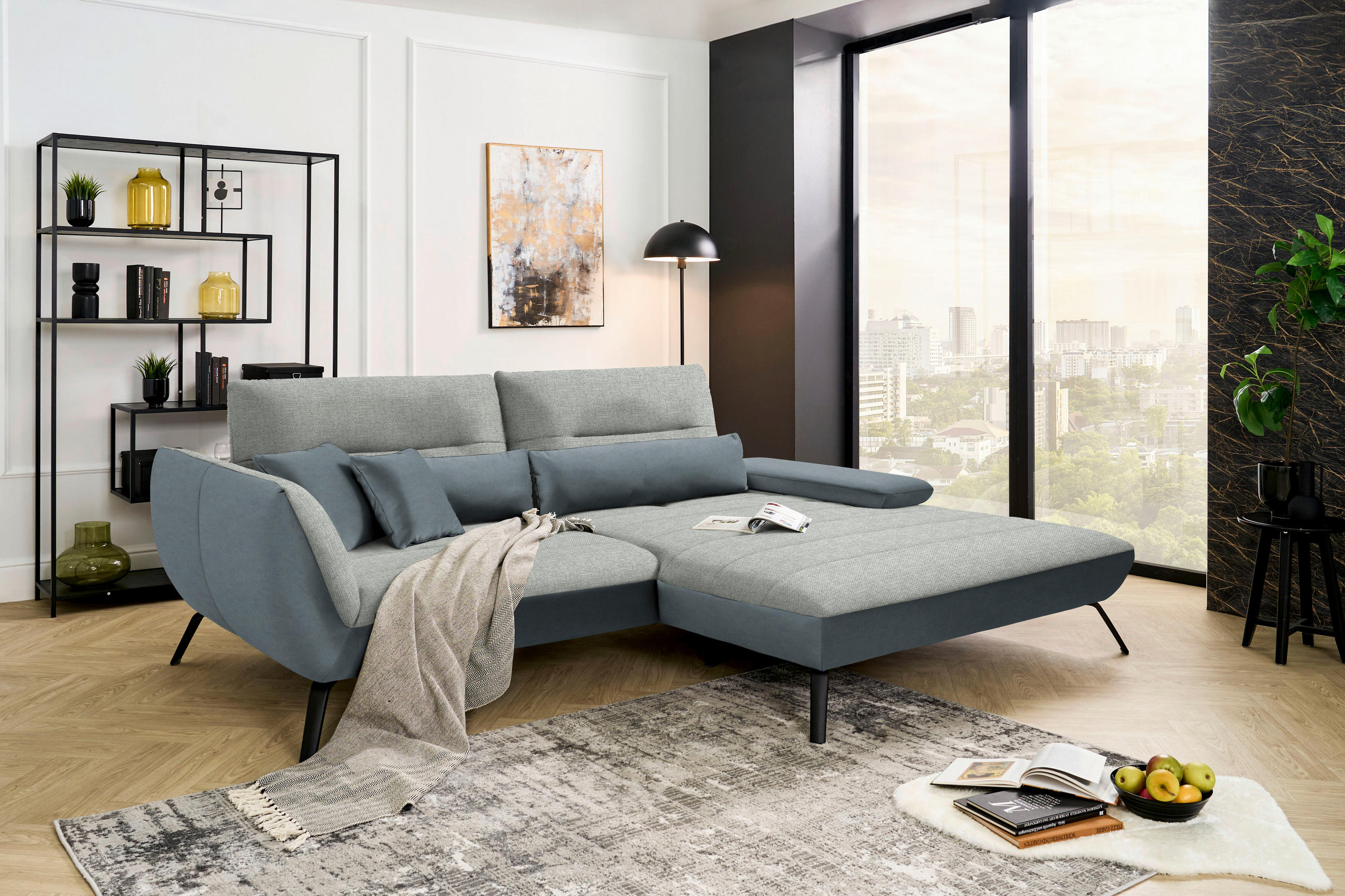 ECKSOFA in Webstoff Hellgrau  - Hellgrau/Schwarz, Konventionell, Textil/Metall (273/191cm) - Carryhome