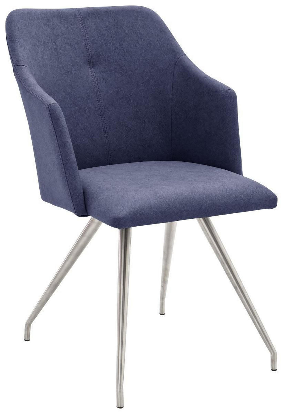 STUHL  in Edelstahl Lederlook  - Edelstahlfarben/Dunkelblau, Design, Textil/Metall (54/88/62cm) - Novel