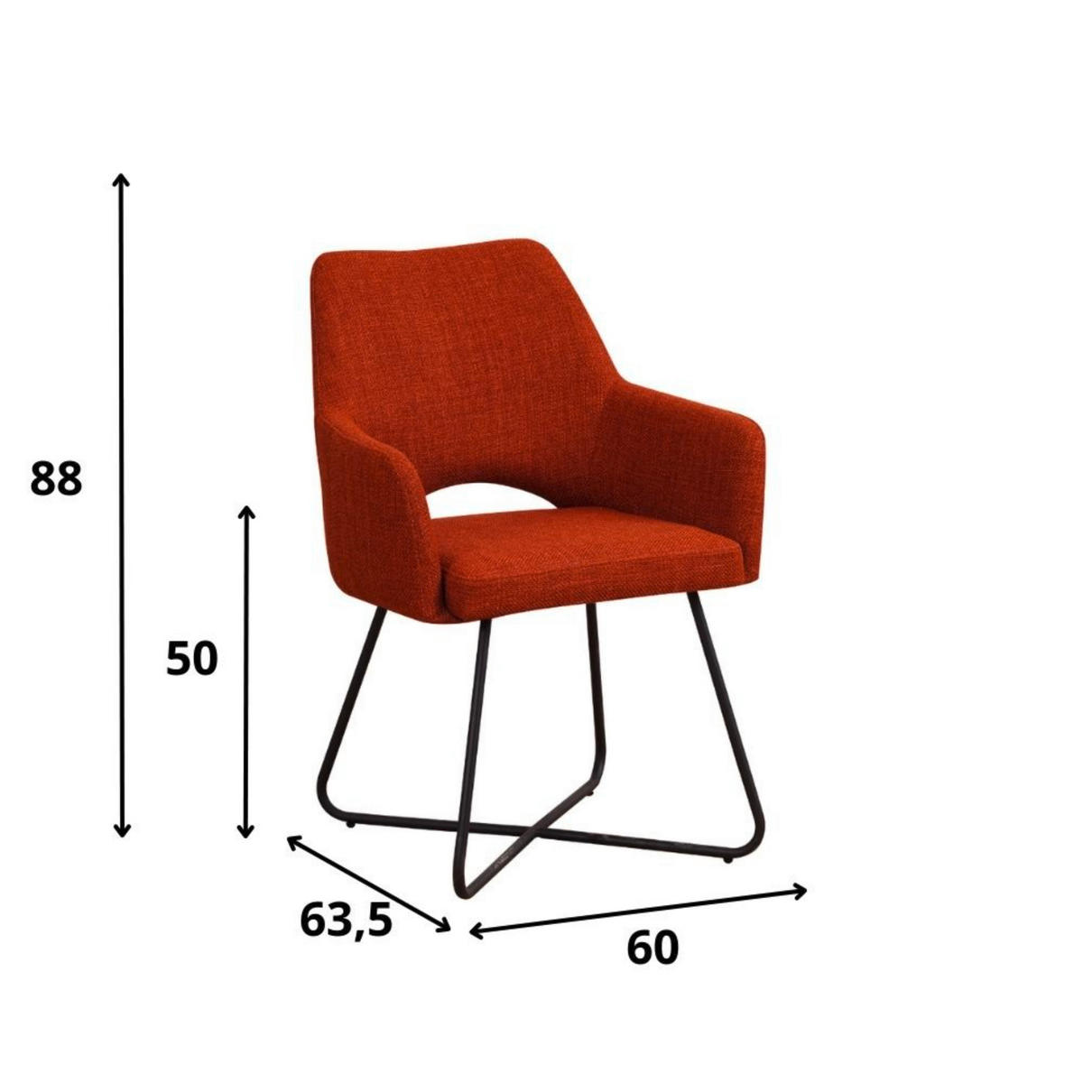 ŽIDLE S PODRUČKAMI, tkaná látka, oranžová - oranžová/černá, Moderní, kov/textil (60/88/63,5cm) - MID.YOU