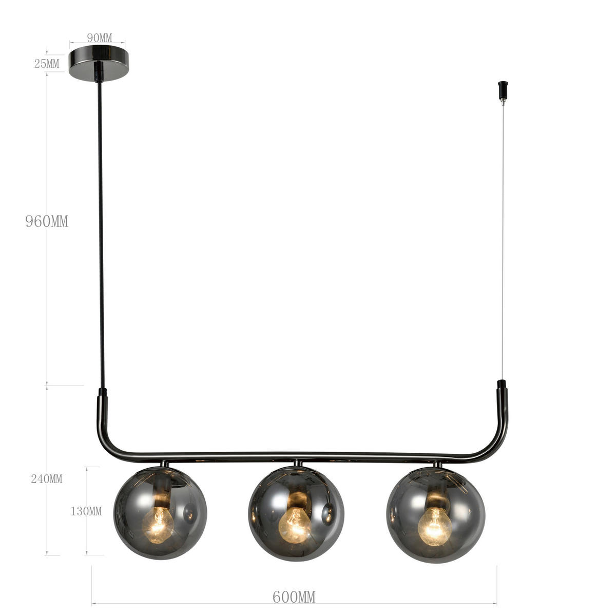 HÄNGELEUCHTE Alisa 122.5/60/13 cm  - Graphitfarben, KONVENTIONELL, Metall (122.5/60/13cm)