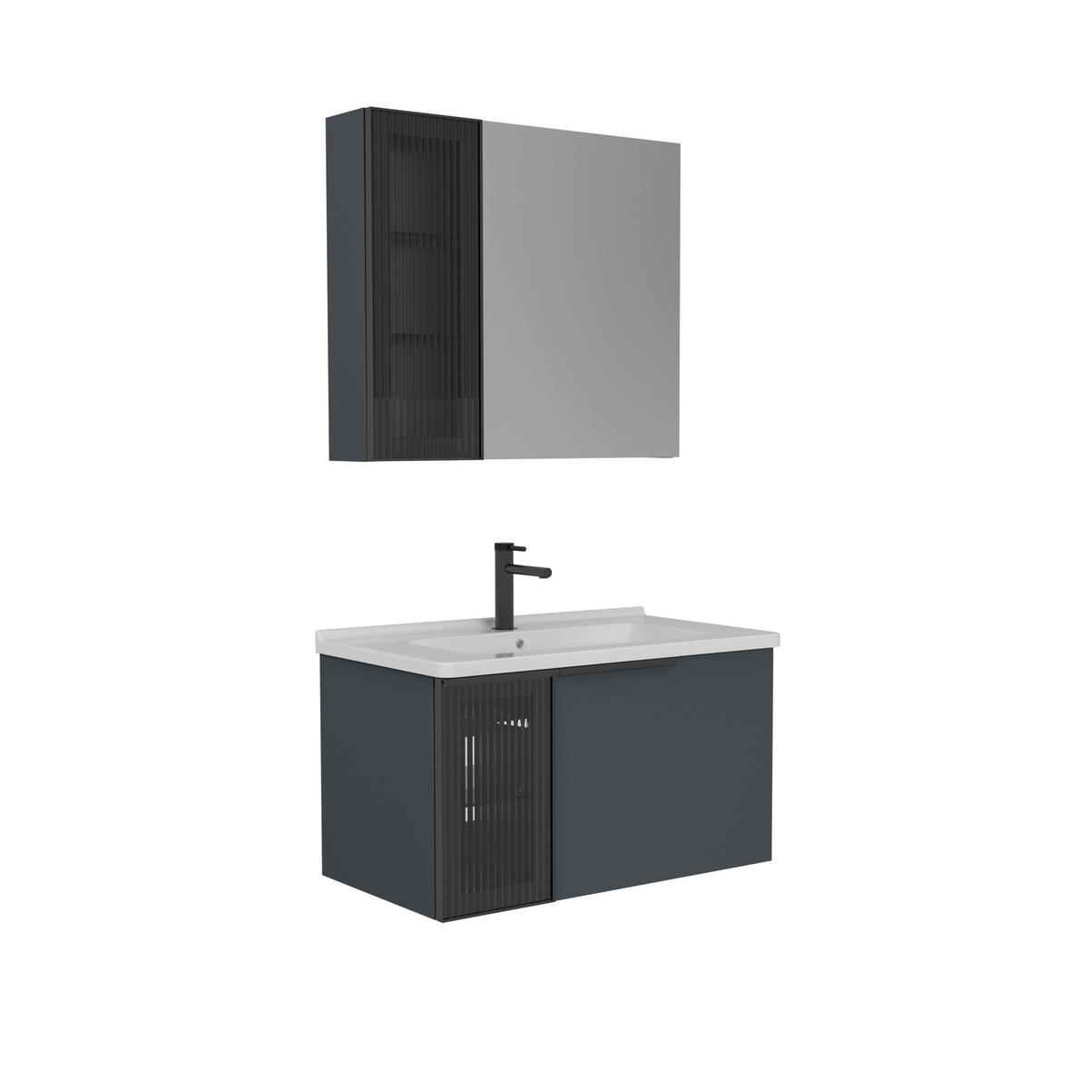 BADEZIMMER 3-teilig  in  - Weiß Hochglanz/Anthrazit, MODERN, Glas/Keramik (80/114/45cm) - MID.YOU