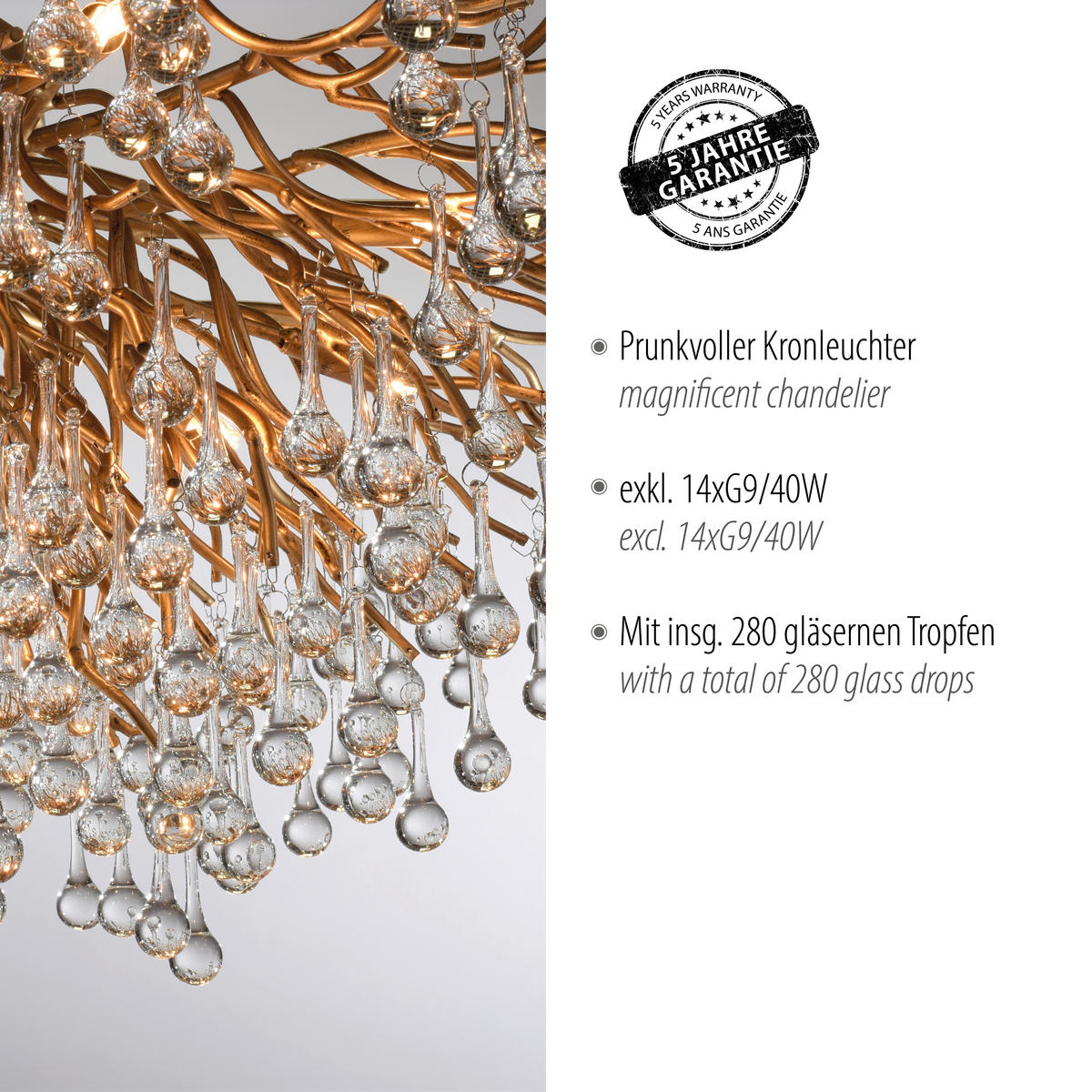 DECKENLEUCHTE Icicle 100/100/50 cm   - Messingfarben, KONVENTIONELL, Glas/Kunststoff (100/100/50cm) - Paul Neuhaus