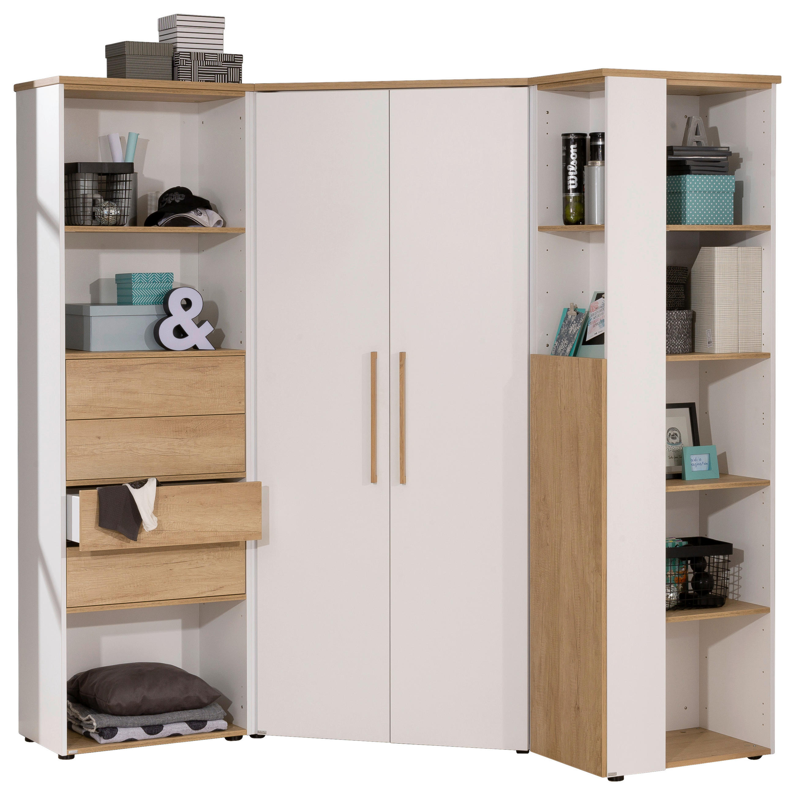 REGAL Weiß, Eichefarben  - Eichefarben/Weiß, KONVENTIONELL, Holzwerkstoff (64,2/206/40,2cm) - Paidi