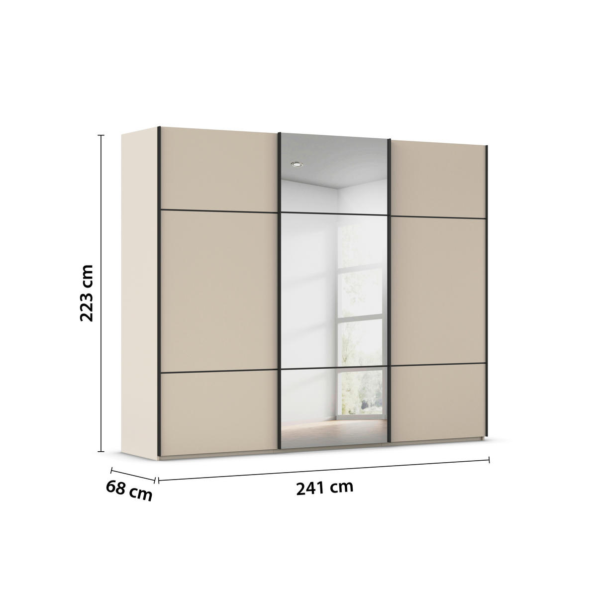 SCHWEBETÜRENSCHRANK 242/223/68 cm 3-türig Champagner  - Champagner/Schwarz, KONVENTIONELL, Glas/Holzwerkstoff (242/223/68cm) - Novel