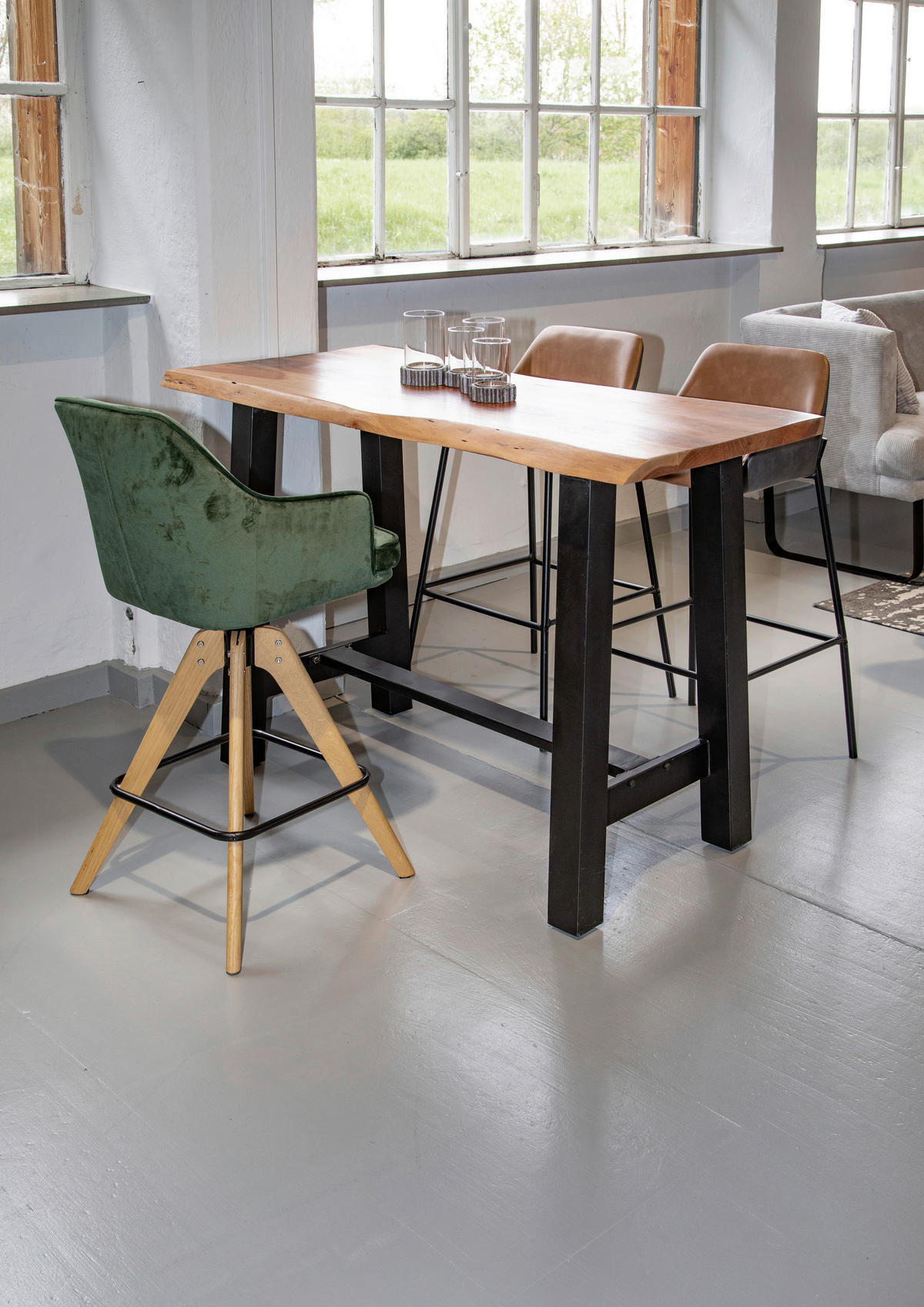 BARHOCKER in Textil Dunkelgrün  - Dunkelgrün/Eichefarben, MODERN, Holz/Textil (53/55/100cm) - Livetastic