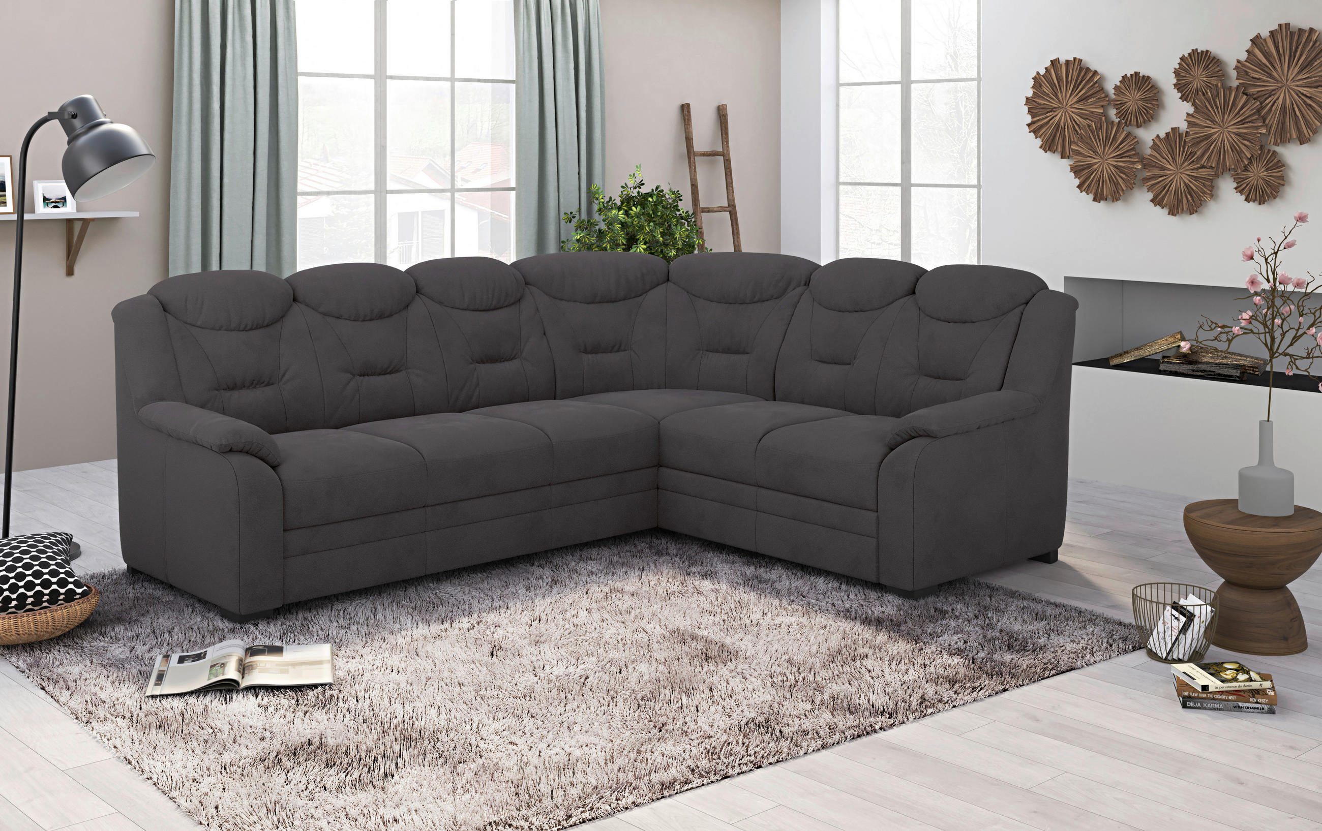 ECKSOFA Anthrazit Mikrofaser  - Anthrazit/Schwarz, Basics, Kunststoff/Textil (263/211cm) - MID.YOU